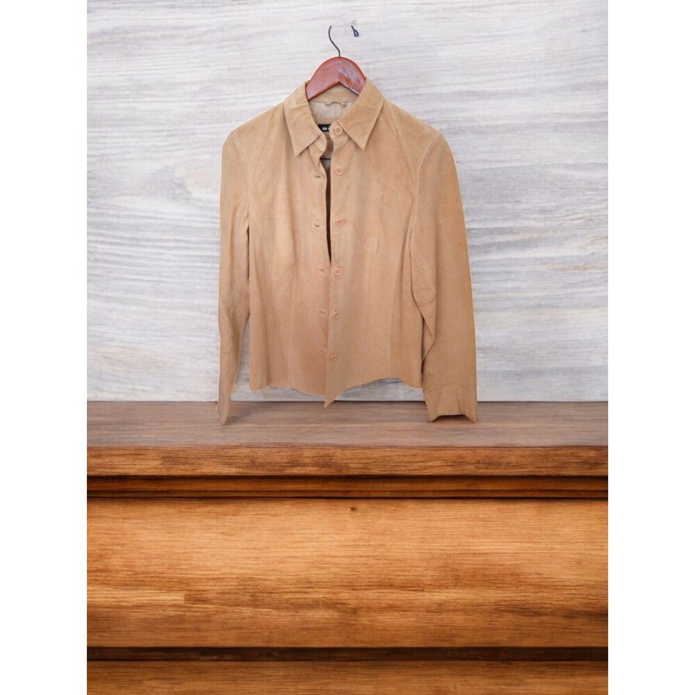Vintage Revue Tan Suede Leather Jacket Button Down Shirt Size 4